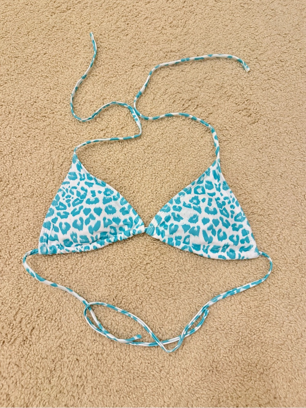 Amazon Essentials Teal and White Leopard Triangle Bikini Top